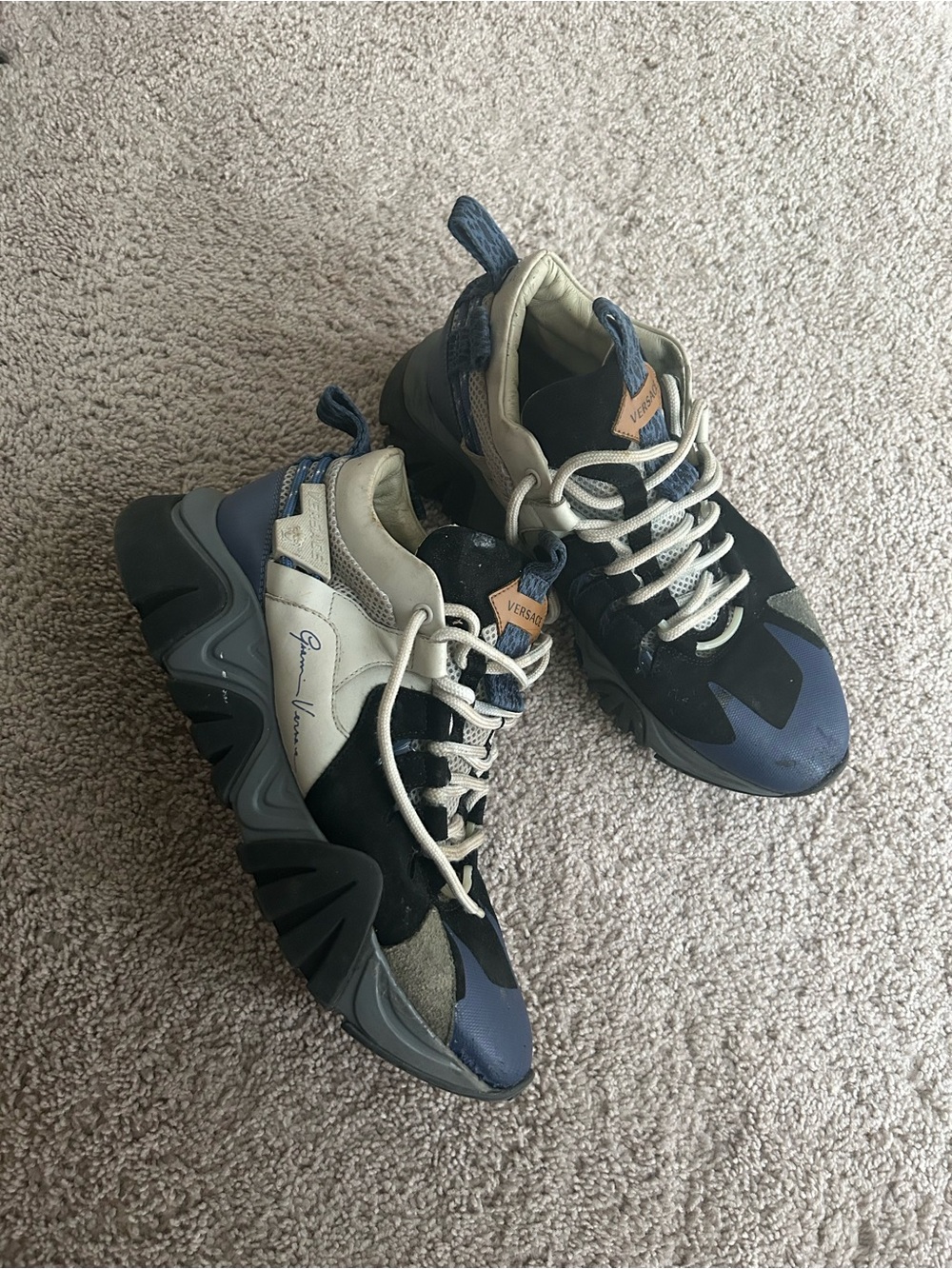 Versace Men’s Multicolor Chunky Sneakers - Blue Black Cream
